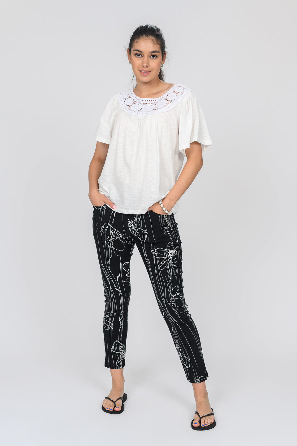 LADIES SPRING SUMMER COMFORT SQUIGGLE PRINT 7/8 PANT - 97091